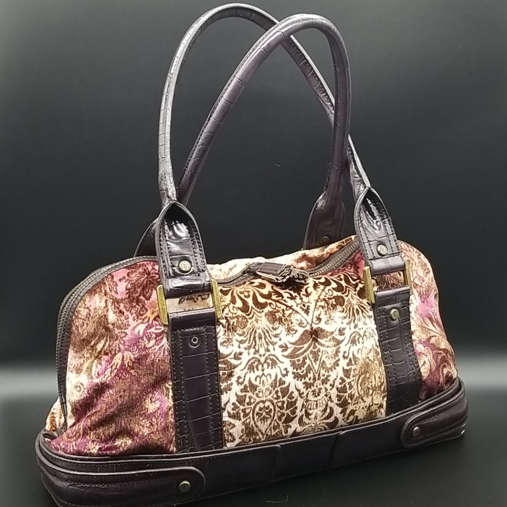 Liz Claiborne Velvety Velour Plum, Brown, Rose and Cream Shoulder Bag